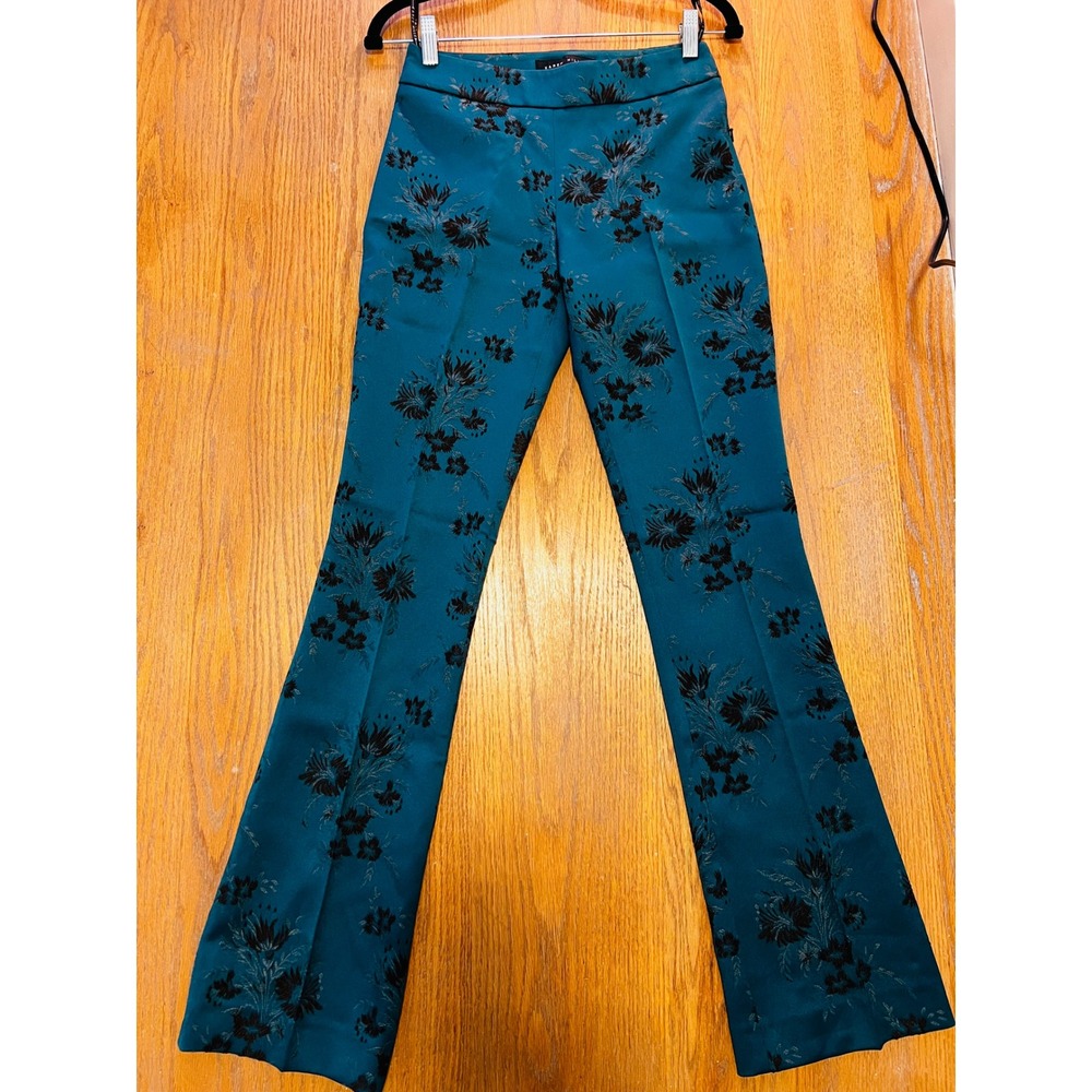Karen Millen Teal Blue Floral Jacquard Flared Trousers Pants WhimsyGoth UK  8